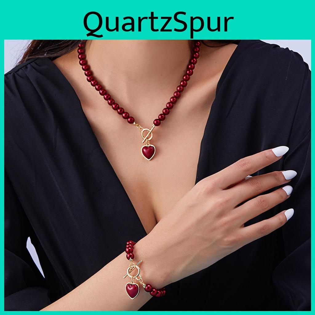 Heart Shaped Pearl Necklace And Bracelet Set For Women With Handcrafted Design For Fashionable Office Wear
