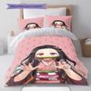 Demon Slayer Nezuko Kamado Cute Anime Bedding Set Duvet Cover Polyester Soft Comforter Bedroom Set -QJY