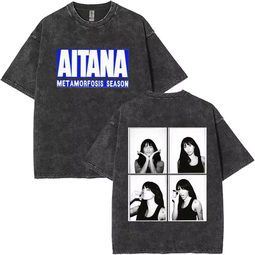 I Love Aitana CUARTO AZUL Washed Vintage Tshirt Men Women Fashion Pop Music TShirts Unisex Casual Oversized Short Sleeve Tshirt