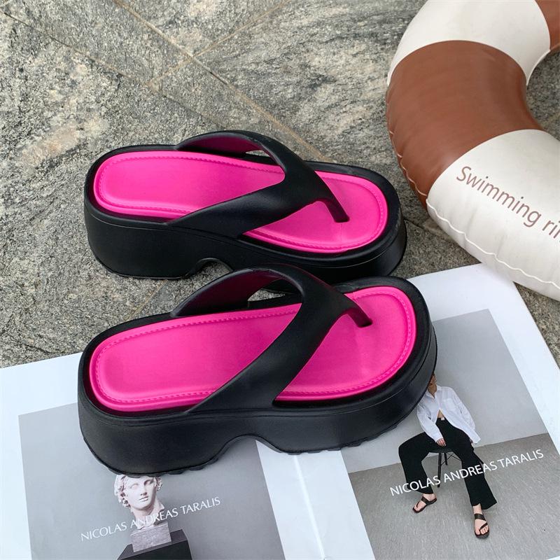 Women s Thick-Sole EVA Wedge Flip-Flops for Summer 35-36 фуксия/чёрный