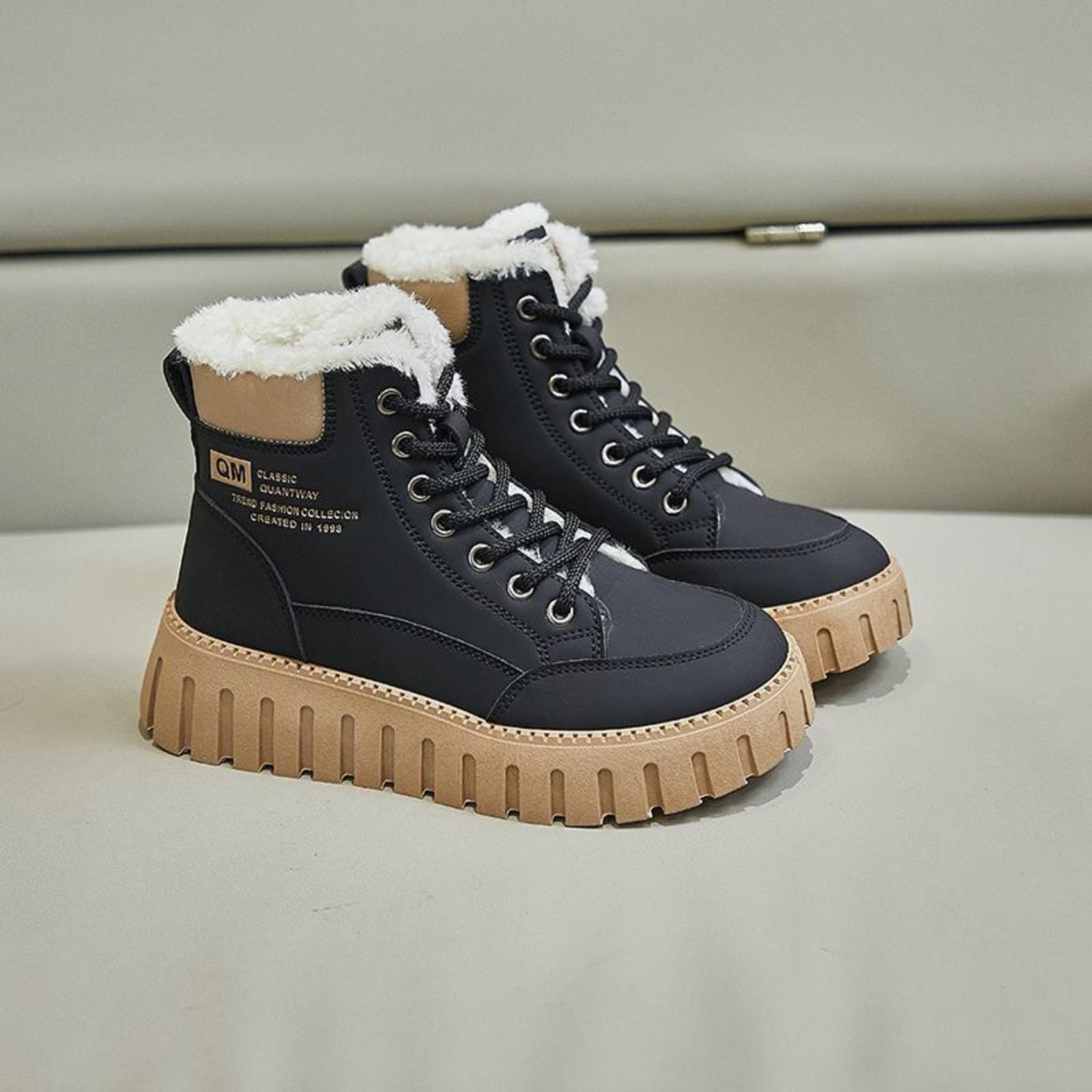 Women s Fleece-Lined Thermal Flat-Sole ,Winter Leather-Upper Soft-Sole Shoes 36