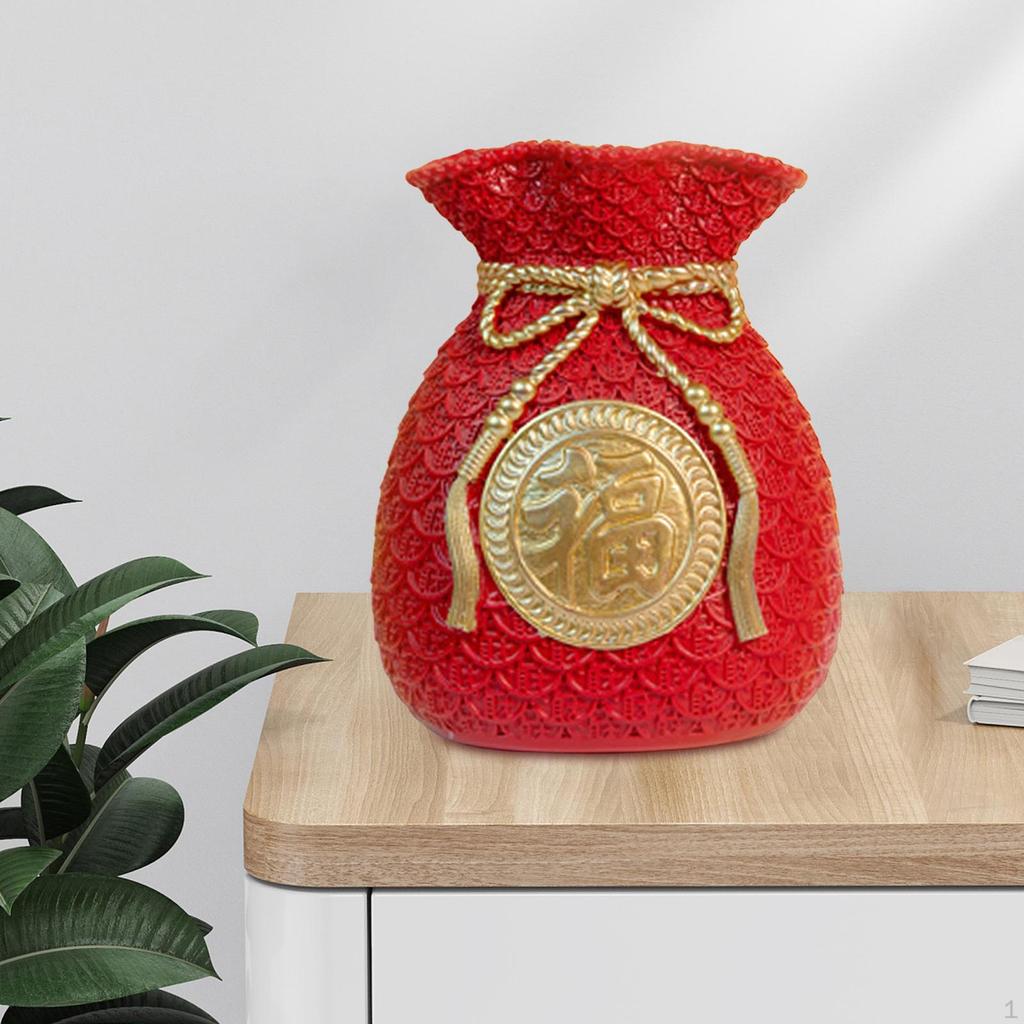 Chinese Flower Vase, Ornament Art Decorative Collectible Blessing Bag Shape Statue for Wedding Gifts