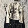TrendHub Y2K Damen Hip Hop 90er Vintage Punk T-Shirt Herbst Streetwear Sexy Kurzarm Gothic Slim Crop Top Hotgirl Lässig Femme Tee
