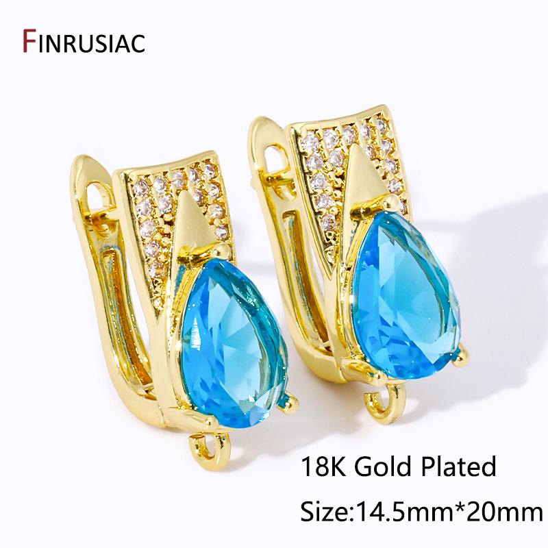 

Luxury 18K Gold Plated Brass Shvenzy Earwire Fixtures,Big Blue Zircon Earring Hooks Accessories For DIY Earring Making Findings 1 pair