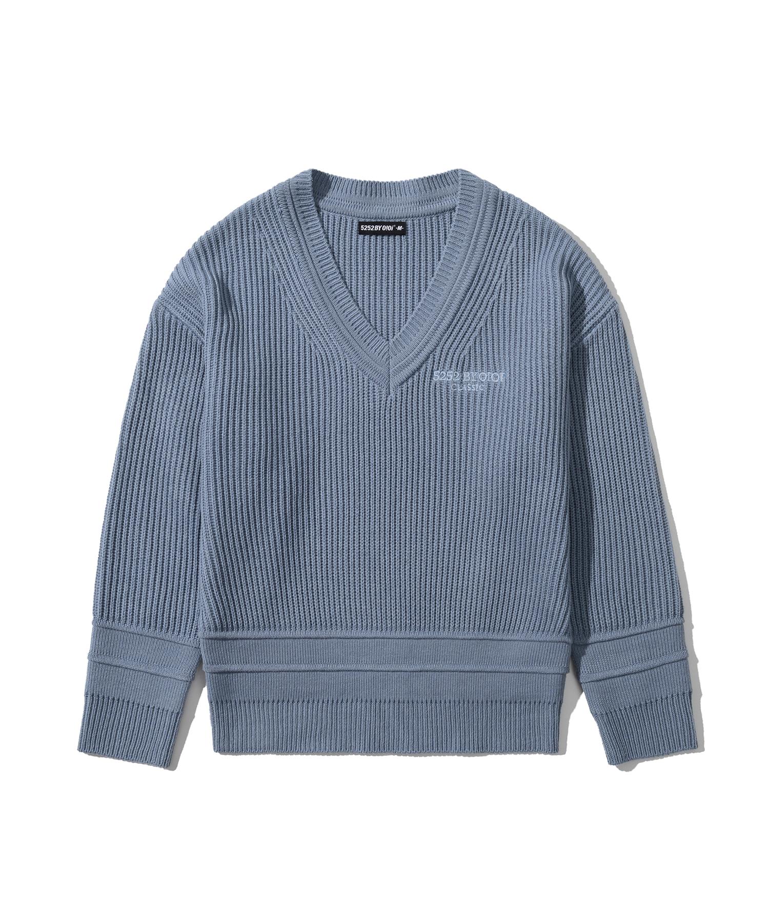 Oioi Collection V Neck Preppy Knit [Light Blue] L