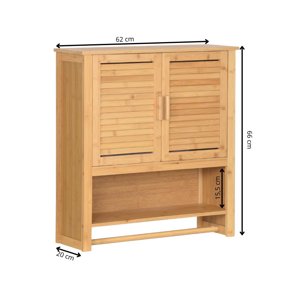 Bamboo Hanging Bathroom Cabinet With Hanger Over The Washbasin 66X62X20Cm