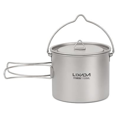 Lixada 750ml/900ml/1100ml Ultralight Titanium Pot Water Mug Cup with Lid and Foldable Handle