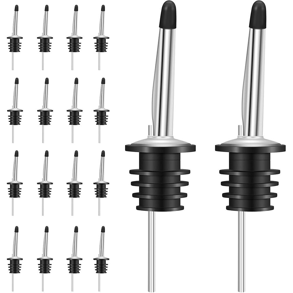 LMETJMA Classic Liquor Bottle Pourers Stainless Steel Olive Oil Spouts Bar Liquor Pourers with Rubber Dust Caps For Alcohol Oil