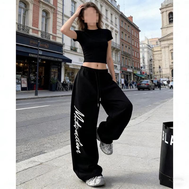 

Korean Style Drawstring Hip Hop Casual Pants for Women - Spring/Autumn Jazz Dance Long Pants Medium чёрный