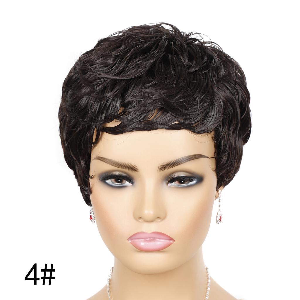 Krótkie peruki damskie naturalne kręcone włosy syntetyczne czarna czerwono-brązowa peruka z grzywką codzienna impreza Cosplay użyj peruki z włókna odpornego na serce