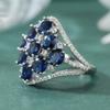 Fashion Charm Shiny Geometry Blue Synthetic Zirconia Ring for Women Elegant Temperament Banquet Celebration Jewelry Accessories