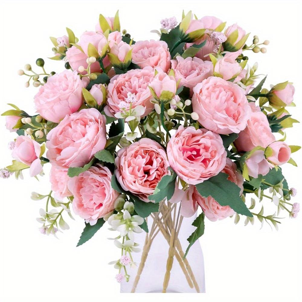 4 Bundles Artificial Peony Flowers - Faux Peony Bouquets for Wedding, Home, St. Patrick's Day, Easter Decorations, Aesthetic Room Decor