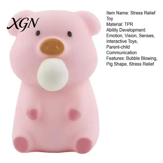 Pig Stress Reliever Bubble Blowing Squeeze Toy Relief Cartoon Sensory Soft Stretchy Animal Shape Home Office Desk Reusable Ball