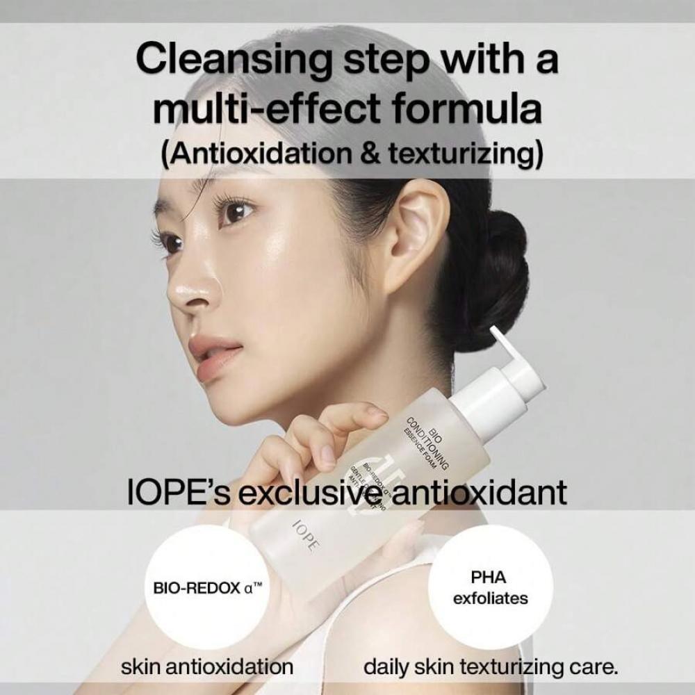 Iope BIO Conditioning Essence Foam Facial Cleanser 180ml | Gentle Makeup Cleansing & Moisturizng For Sensitive Skin, Antioxidant, Daily Exfoliation