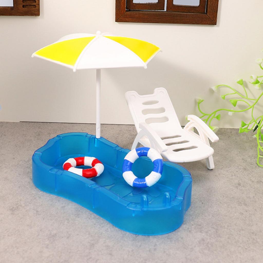 Miniature Beach Scene with Deck Chair Swim Rings for 1/12 Scale Dollhouse Furniture for Kids Imagination Creative Play