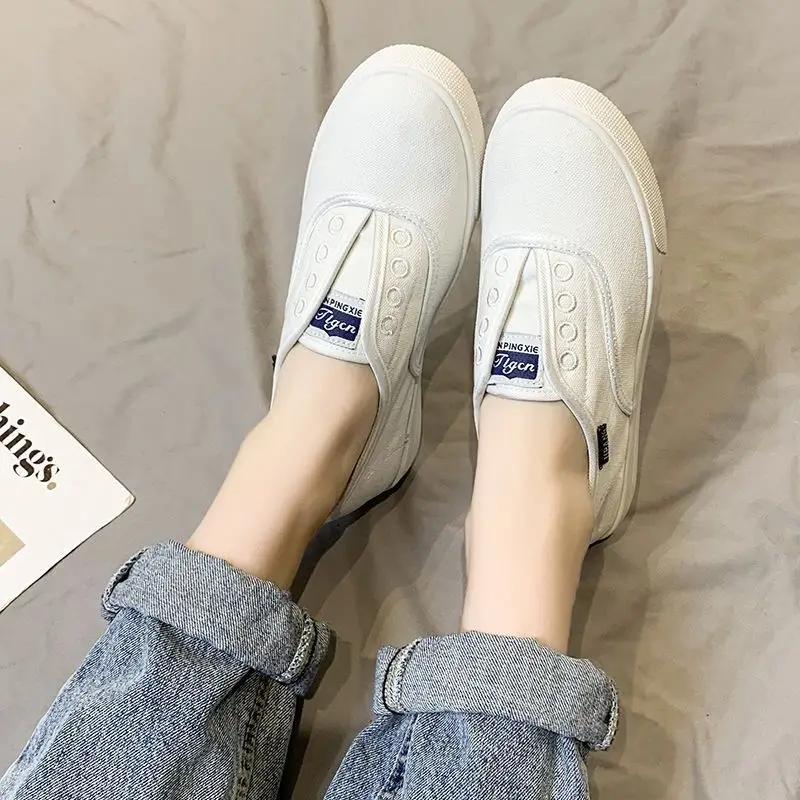 Mode Damen Canvas Weiße Schuhe Chaussures Flats Sneakers Jugend Mädchen Neu All Match Atmungsaktiv Slip-on Slipper