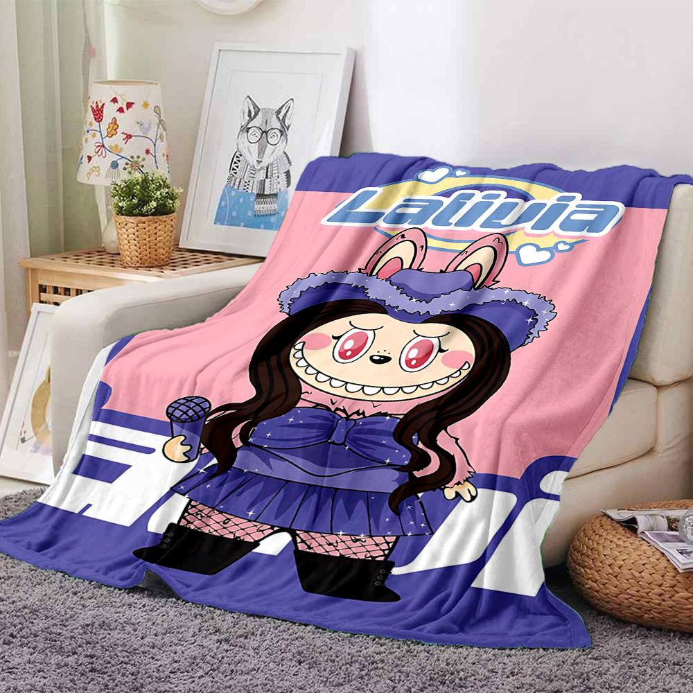 1Pc Cute Labubu Blanket Soft Comfortable Polyester Blanket Allseason Bedroom Office Outdoor Use Christmas Gift Choice Print Home Blanket Soft And Comf
