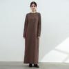 Autumn-Winter Japanese Style Brushed Wool Round Neck Long Sleeve Slimming Warm Dress for Women