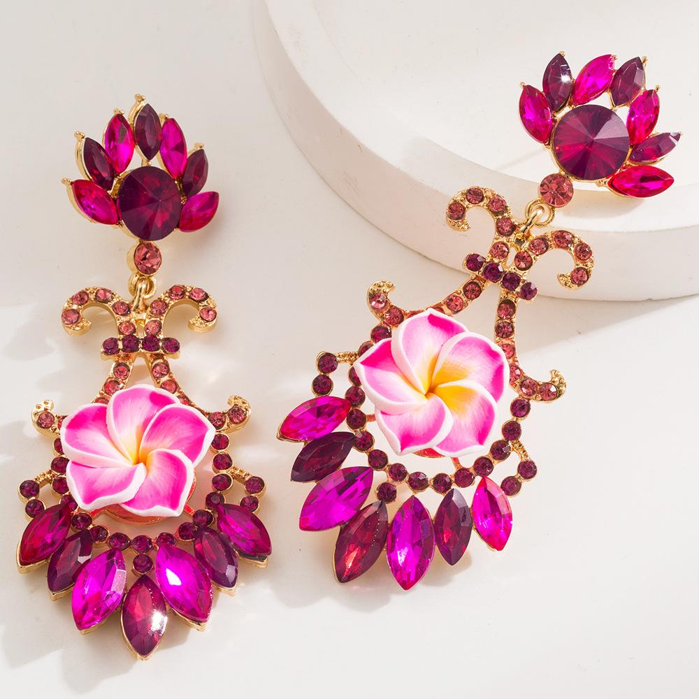 Alloy Studded Diamond Simulated Flower Earrings For Women Creative Fashionable High-quality Flower Earrings