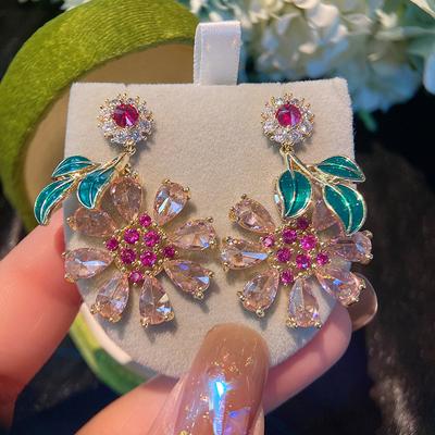 Ins Net Kırmızı Küpe Kadın Güneş Çiçek Parlayan Küpe Renk Kübik Zirkonya Mizaç Dangle Küpe Kadınlar için