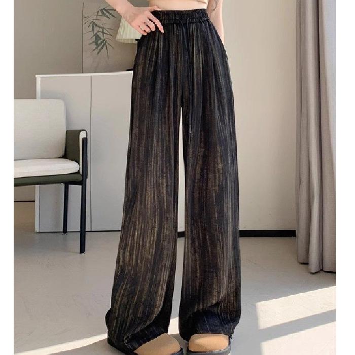 Women's Summer Ice Silk Ink Painting Wide-Leg High-Waisted Floor-Length Pants