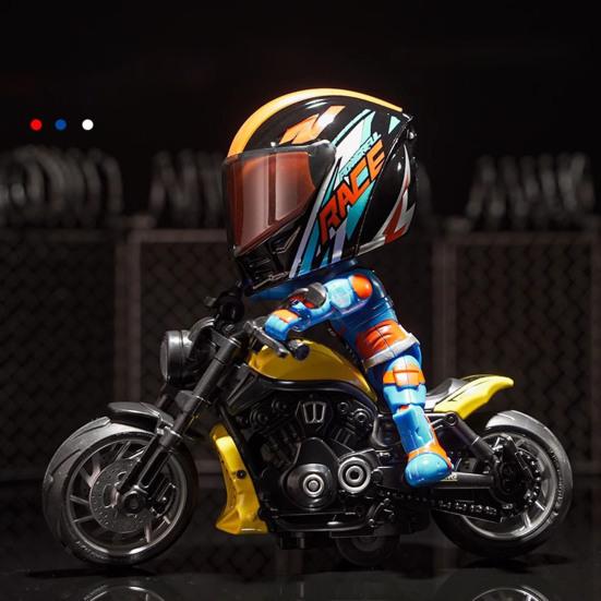 Transforming Motorcycle Rider Figurine Deformable Helmet Racing Driver Action Figure with Movable Joints Desktop Decoration Ornament