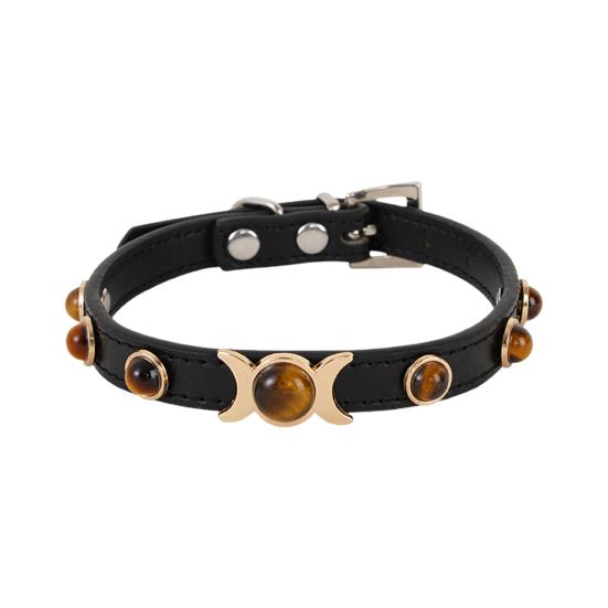 Pet Collar with Traction Ring Adjustable Anti-suffocation Bite-resistant Anti-break Tiger Eye Stone Dog Collar Daily Collocation