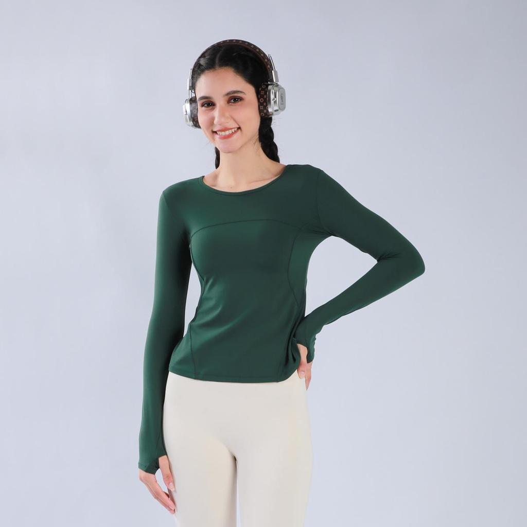 Women's Long Sleeve Yoga Top with Finger Loops - Back Slit Running & Fitness Apparel