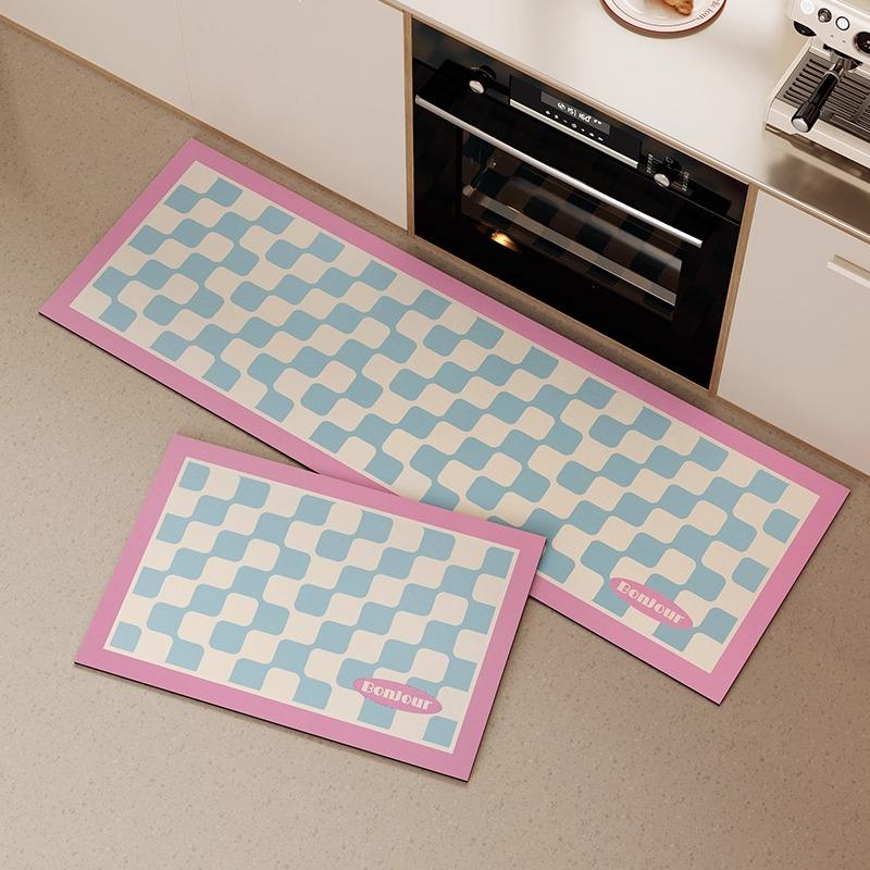 Non-slip Kitchen Mats for Floor Checkerboard Plaid Long Strip Runner Kitchen Rug Oil-proof Waterproof Washable Kitchen Floor Mat