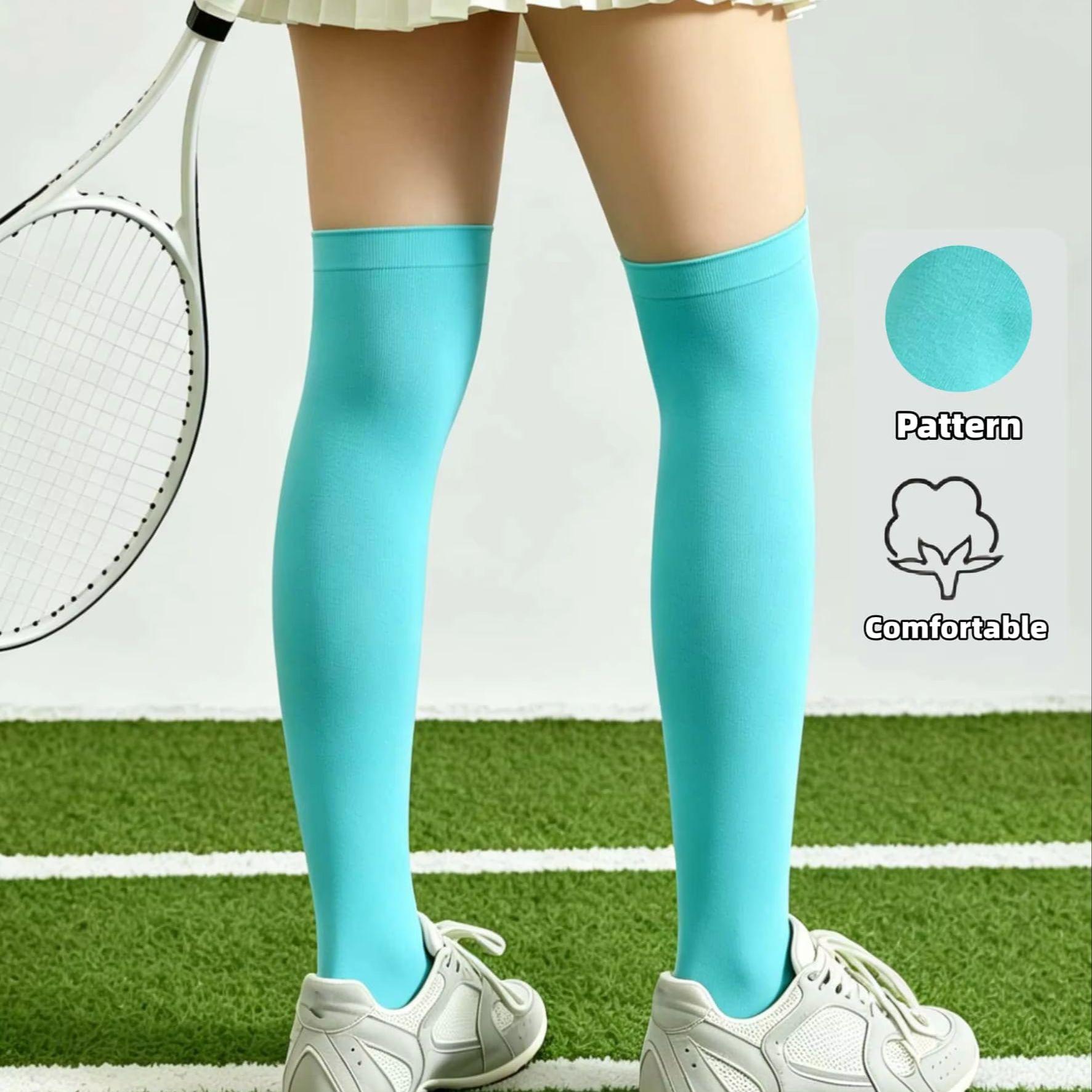 

Women S Solid Light Blue Thigh High Socks Breathable Versatile Sports Casual Long Stockings For Daily Outdoor Wear One Size