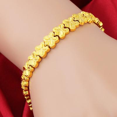 Four-leaf Clover Vietnamese Sand Gold Women's Bracelet Euro Coin Gold Brass Plated 24K Real Gold Bracelet