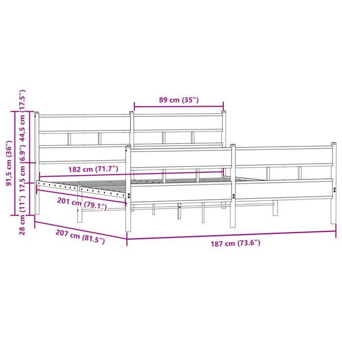 VidaXL Metal Bed Frames Without Mattress Brown Oak 180x200 Cm, Double Bed, Bedroom Furniture, Guest Bed, 3308478