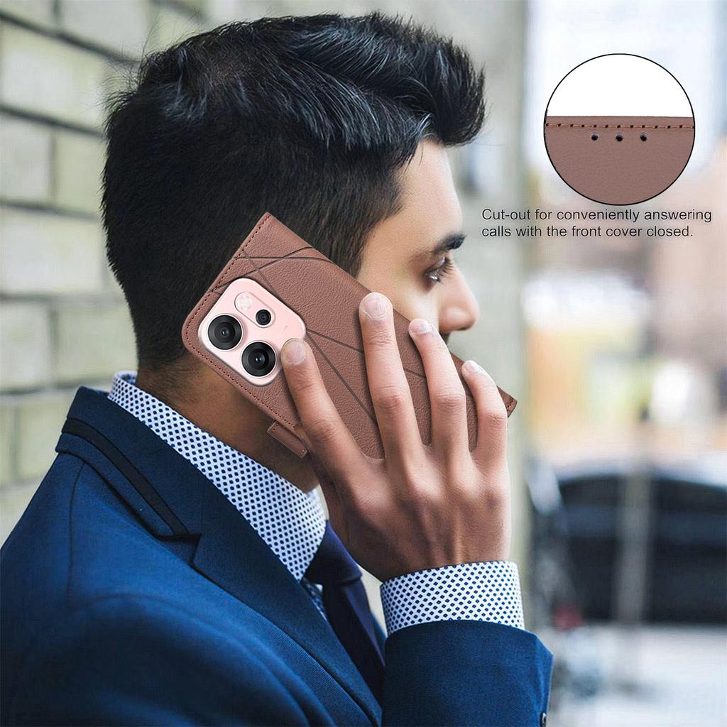 For Oppo Reno14 F 5G Case BINFEN COLOR BF35 Geometry Imprinted Leather Phone Cover RFID Blocking Wallet Stand