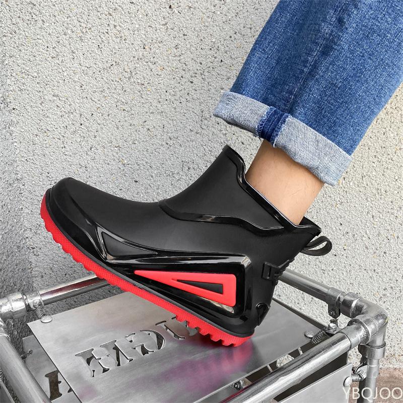 2024 Red Bottom Low Rain Shoes Men Waterproof Slip On Loafers Rain Shoes Men's Galoshes Rubber Rain Shoes Male Rubber Rain Boots