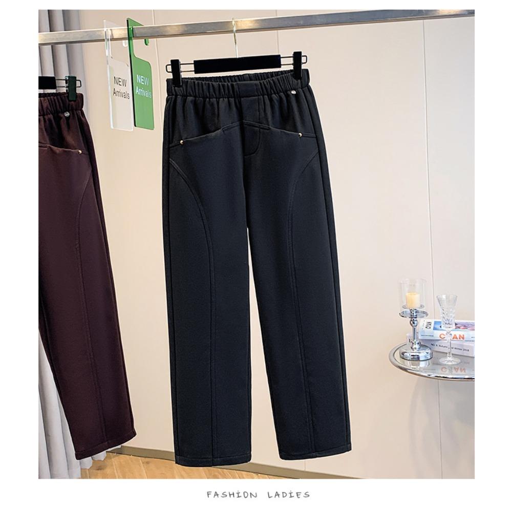 

DIMANAF 2025 Осень Зима Женские Брюки Большого Размера Повседневные Женские Длинные Брюки Оверсайз Свободные Штаны Толстый Флис XL