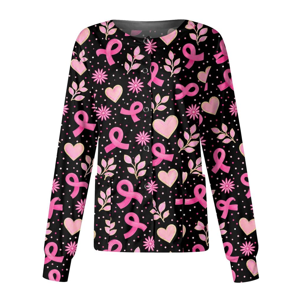 Women's Long Sleeve Breast T-Shirt Round Neck Caregiver Uniform