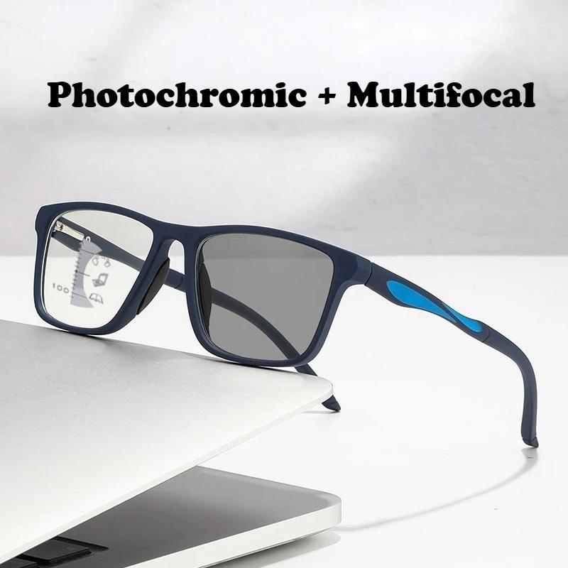 Neutral Fashion Photochromic Multifocal Reading Glasses Sport-Style Hd Blue Light Protection Progressive Presbyopia Glasses +4.0