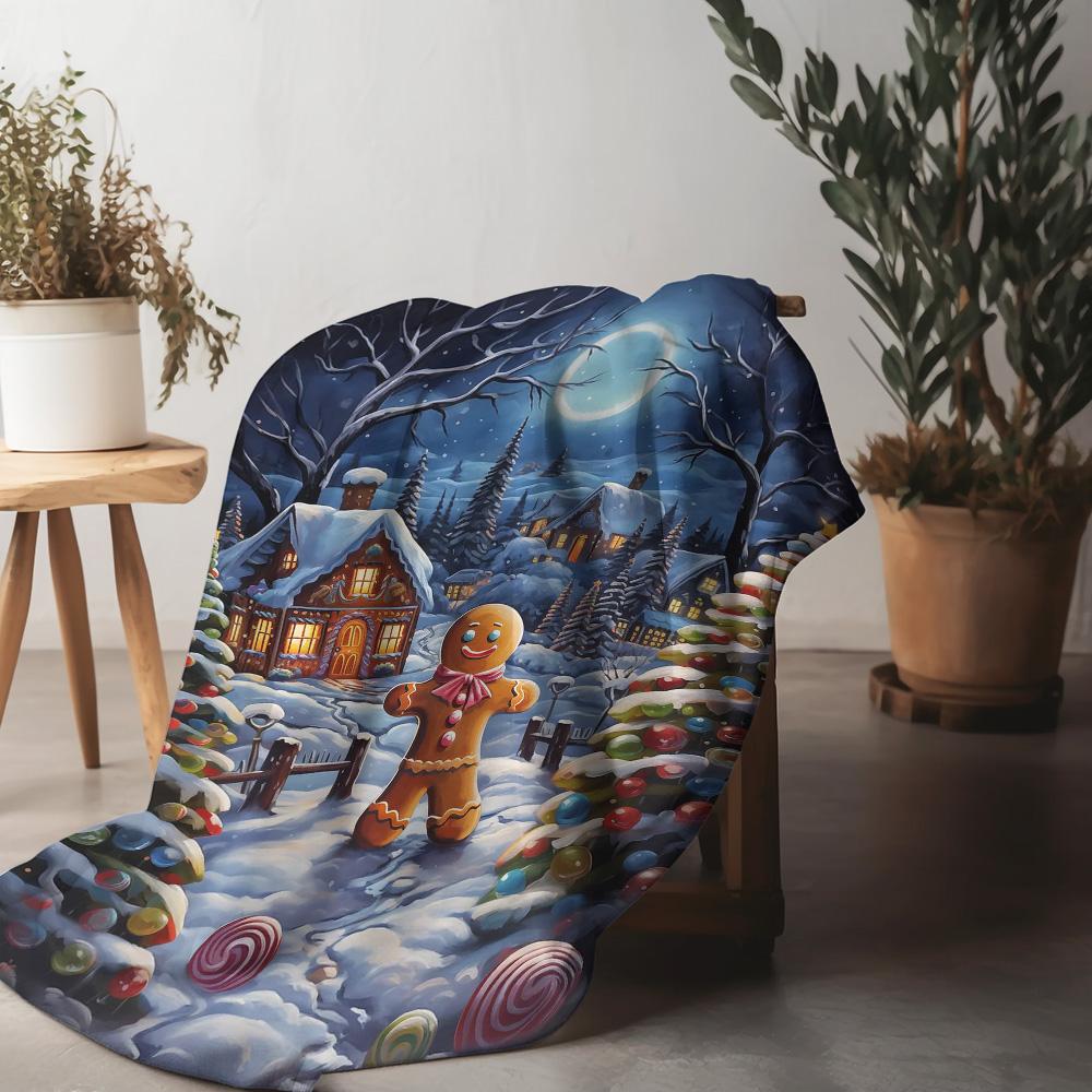 Tuniu Cute Gingerbread Man Christmas Blanket for Sofa Bed Living Room Decoration Gift