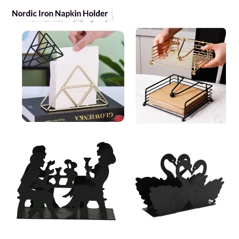 Creative Elegant Metal Cartoon Pattern Napkin Holder Paper Drawer Storage Bracket Organizer Dining Tabletop Accessory