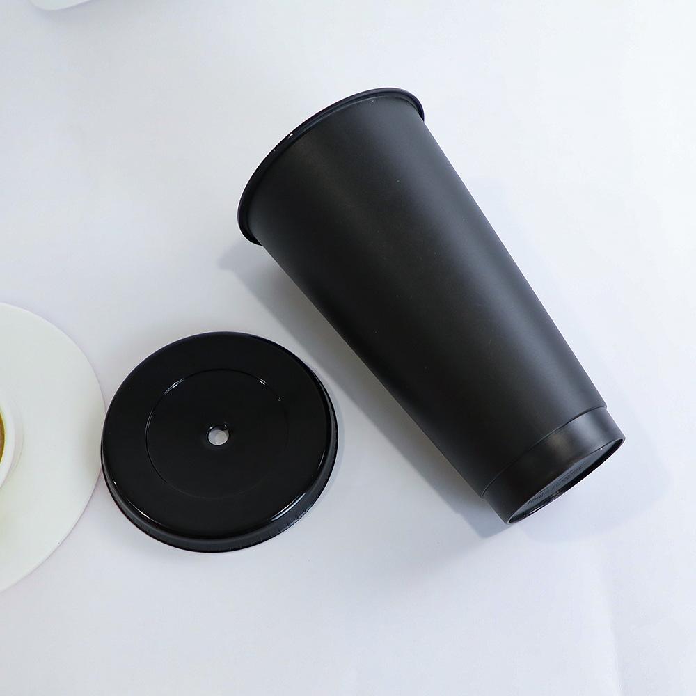710ml Black White Straw Cup With Lid Color Change Coffee Cup Reusable Cups Plastic Tumbler Matte Finish Coffee Mug DROPSHIPPING