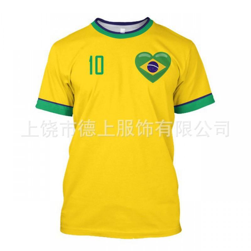 Herren T-Shirt Brasilien Fußball Nationalmannschaft Kurzarm Rundhals Feuchtigkeitsableitend Lässiges T-Shirt