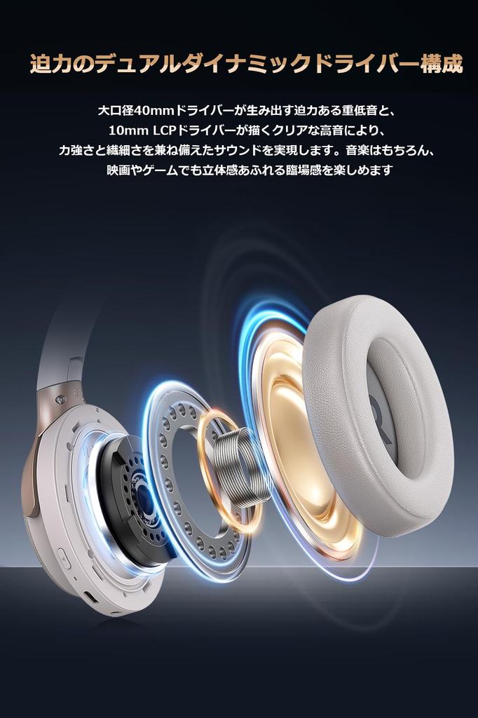 MIATONE Seattle Wireless Hybrid Active Noise up to Wireless AUX Wired Ambient Sound Capture Deep Headphone Storage Case Up to 60 Hours of 40mm 10mm