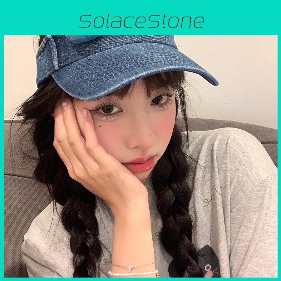 Sun Stylish Adjustable Hat With Cute Cartoon Cat Print Breathable Denim Cap