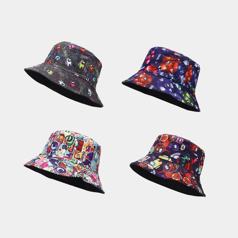 Cartoon Anime Fishman Flat Top Bucket Hat With Breathable Cotton For Spring Summer Casual Wear