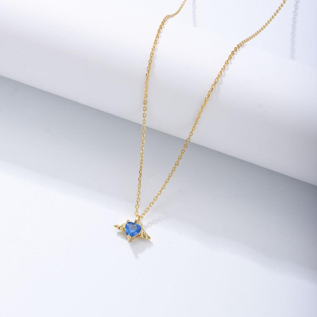 Silver angel wings necklace female Internet celebrity versatile niche design sense wings heart zircon pendant clavicle chain