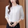 ZANZEA Women Casual Round Neck 3/4 Sleeve Loose Splice Lace Blouse