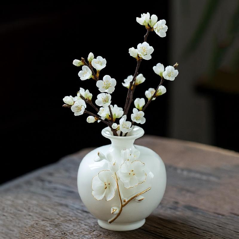 White Ceramics Vase Blossom Flower Vase Table Decorative Vases Aesthetic Sculpture Figure Home Desktop Center Decoration