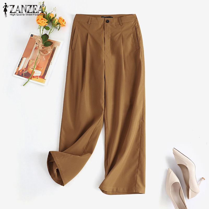 

ZANZEA Горячие однотонные летние повседневные брюки на молнии женская одежда