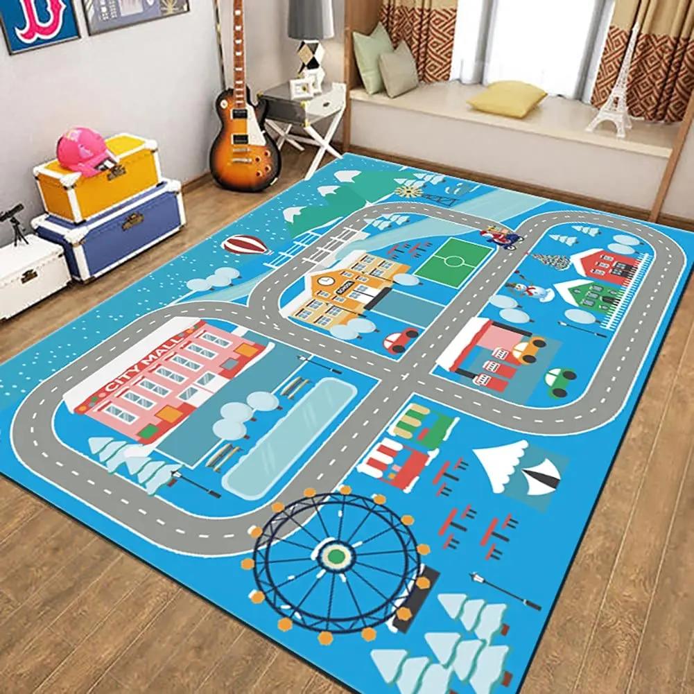Children's Play Room Carpet , Road and Street Traffic Carpets Puzzle Game Floor Mat for Bath Living Room Baby Room Bedroom Decor