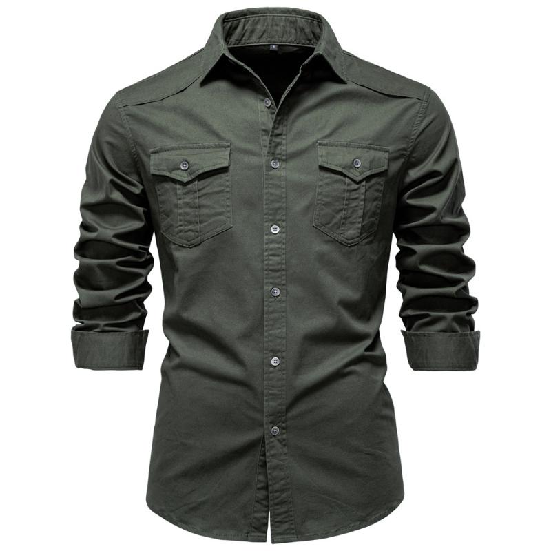 

Men s Casual Cargo Shirt Long Sleeve Button Up Workwear Shirt with Flap Pockets XXXL зелений